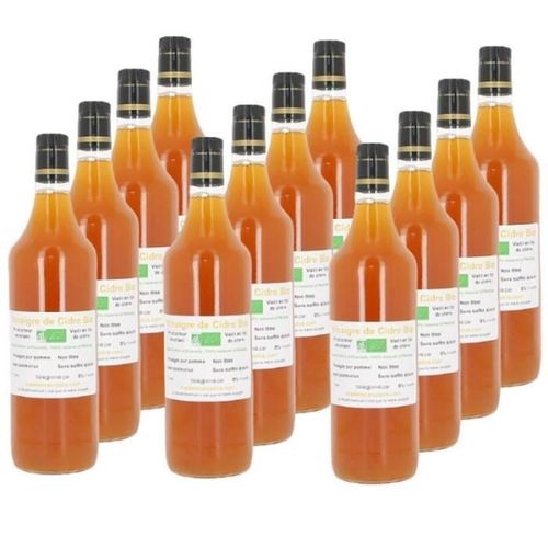 Lot De 12 Bouteilles De Vinaigre De Cidre Bio Non Pasteurisé Vieilli En Fût De Chêne 1l - Made In Calvados