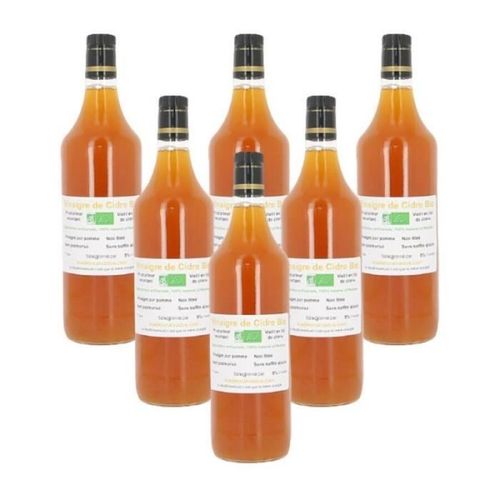 Lot De 6 Bouteilles De Vinaigre De Cidre Bio Non Pasteurisé Vieilli En Fût De Chêne 1l - Made In Calvados