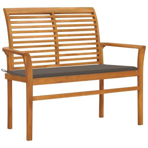 Banc De Jardin Meuble De Patio D'extérieur Terrasse Avec Coussin Taupe 112 X 55 X 94 Cm Bois De Teck Massif Helloshop26 02_0011548