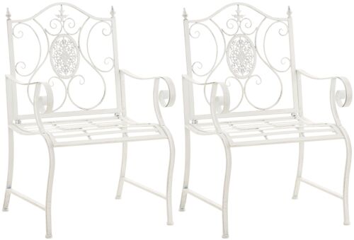 Lot 2 Chaises De Jardin Avec Accoudoirs En Métal Blanc Antique