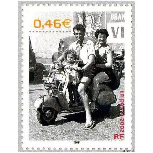 France 2002, Très Beau Timbre Neuf** Luxe Yvert 3521, Famille En Scooter, Les Photos Des Français Deviennent Des Timbres Un Superbe Été - Saint-Brévin-Les-Pins 1955 -