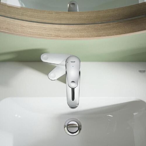 Mitigeur monocommande lavabo - GROHE Swift - 24329001 - Chromé - Taille M - Ouverture Eau Froide - Economie d'eau - Vidage clic clac