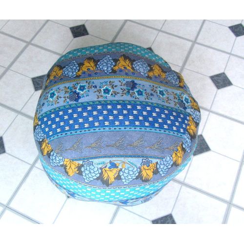 Pouf Rond En Coton Bleu Turquoise Et Motifs