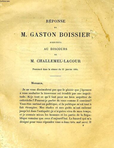 Reponse De Gaston Boissier, Directeur, Au Discours De M. Challemel-Lacour