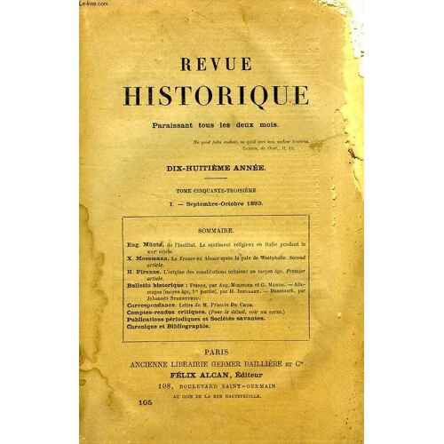 Revue Historique, 18e Annee, Tome 53e, N° 105, Sept.-Oct. 1893