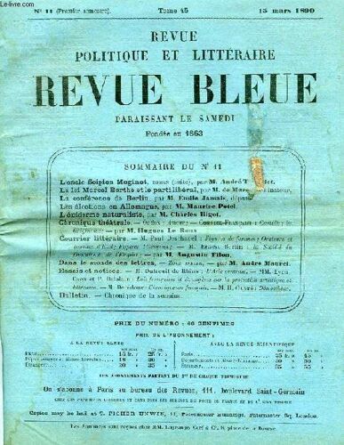 Revue Politique Et Litteraire, Revue Bleue, Tome Xlv, N° 11, Mars 1890