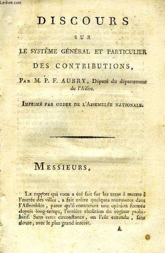 Discours Sur Le Systeme General Et Particulier Des Contributions