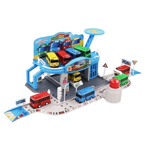 Cartoons The Little Bus Set Assembled Bus Station Parking Lot Car Runway Model With 2 Mini Bus