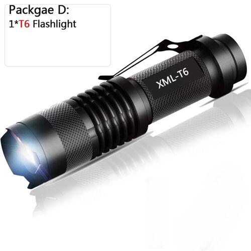 D Black Mini lampe de poche à lumière Led, torche Super brillante, Q5/T6/L2, Zoomable, pêche, Camping, vélo, 8000lm, 14500/18650 ""Nipseyteko""