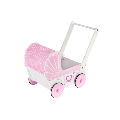 Landau Poussette Pour Poupée En Bois Pour Enfants - Poussoir 47*26,5*40 Cm - Chariot Rose