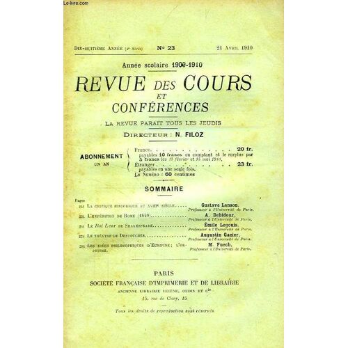 Revue Des Cours Et Conferences, 18e Annee, N° 23, Avril 1910
