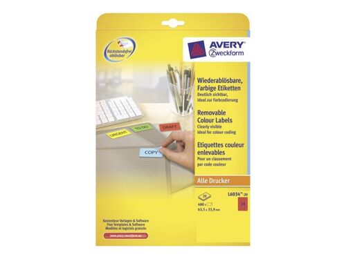 Avery L6034 - Adhésif permanent - rouge - 63.5 x 33.9 mm 480 étiquette(s) (20 feuille(s) x 24 étiquettes