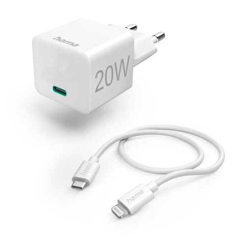 Mini chargeur rapide + Cable lightning PD 20W 1M Blanc