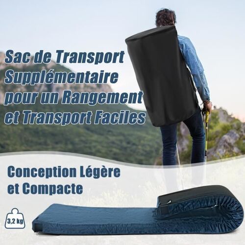 Costway Matelas De Camping Avec Mousse À Mémoire De Forme, Étanche, Pas De Gonflage, Sac De Rangement Portatif, 183 X 62,5 X 6,5 Cm