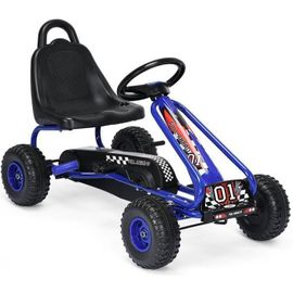 Costway Kart À Pédales Vélo Et Véhicule Pour Enfants Siège Réglable Avec Frein À Main Pour L'extérieur, Garçons Et Filles 3-6 Ans Bl