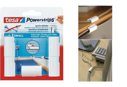 tesa Clip  adhésif Powertrips pour cable, blanc