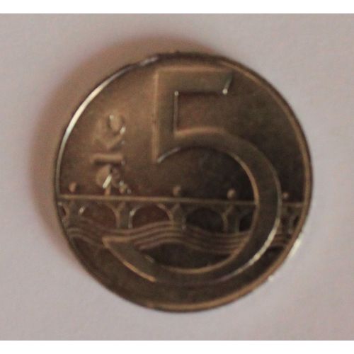 Pièce République Tchèque 1993 5 Korun - Acier Plaqué Nickel  4,8 G  Ø 23 Mm Km# 8