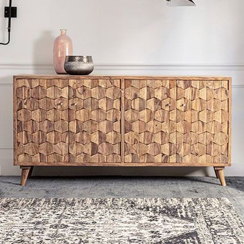 Buffet 4 Portes 177x40x90 Cm En Bois De Sheesham - Saïko