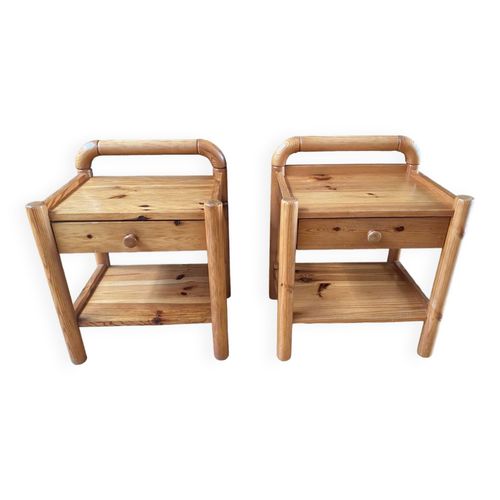 Paire De Tables De Chevet En Pin Massif Bois