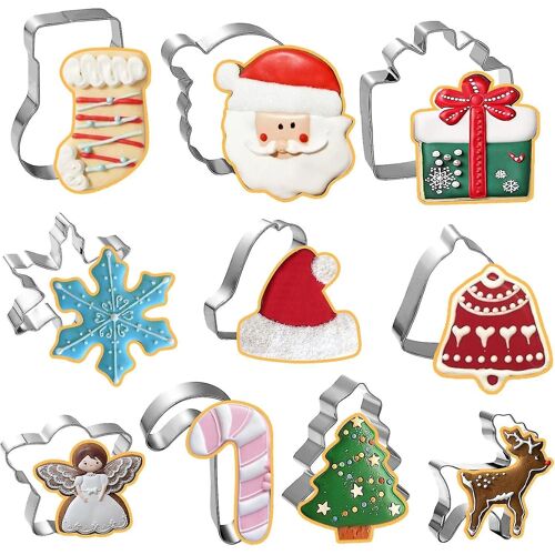 10 Emporte-Pièces De Noël En Acier Inoxydable De Qualité Alimentaire Avec Le Père Noël, Le Bonhomme De Neige, L'orignal Et L'ange