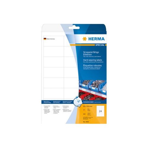 HERMA Special - Mat - auto-adhésif permanent - blanc - 66 x 33.8 mm 600 étiquette(s) (25 feuille(s) x 24) étiquettes pelliculées