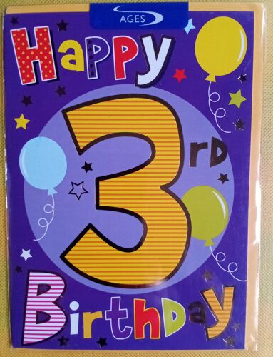 Anniversaire 3 Ans, Happy 3rd Birthday - Carte 2 Volets + Enveloppe (Riverside Cards)