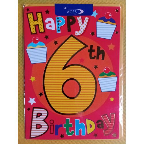 Anniversaire 6 Ans, Happy 6th Birthday, Cupcake, Muffin, Gâteau- Carte 2 Volets + Enveloppe (Riverside Cards, Enfant)