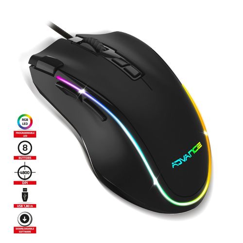 Souris gamer Advance GTA250 RGB 10 modes - 8 boutons et rapid fire - 4800 dpi + logiciel de réglage