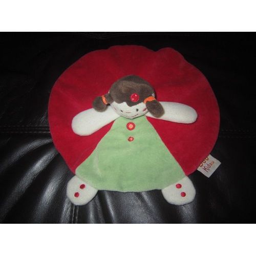 Doudou Rond  Fille Poupée Fillette Rouge Et Verte Modèle Plat Avec Des Pois Dou Kidou Doukidou