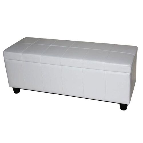 Banc banquette rembourrée coffre de rangement Kriens, cuir reconstitué, 112x45x45cm   blanc