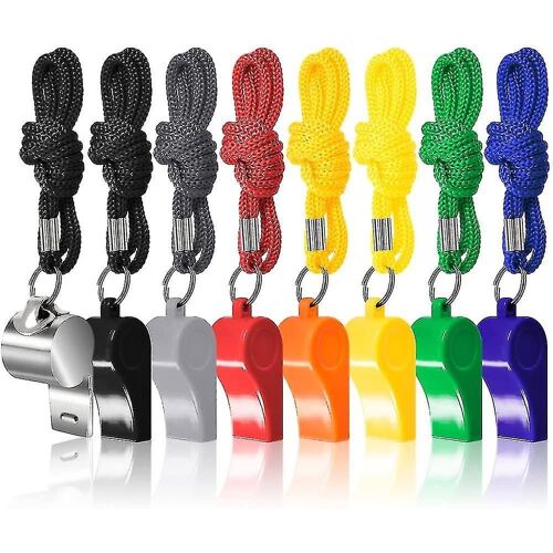 10 Pack Coach Referee Whistle Avec Cordon, Plastique Coloré Et Acier Inoxydable Football Whistle Pour La Survie Du Sauveteur Sportif Formation D'urgence