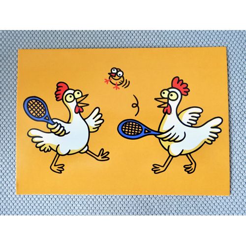 Carte Postale Illustrateur Poules, Poulets, Raquettes. "Poulets À La Volée" .Mikel Urmeneta, Fabrique Kukuxumusu Pampelune, Navarre, Espagne. Collection : Numéro G 144 .Cp Humour, Jeunesse, Bd.