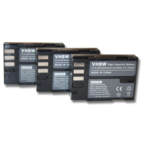 vhbw 3x Batterie remplacement pour Pentax D-Li90 pour appareil photo (1300mAh, 7,2V, Li-ion)