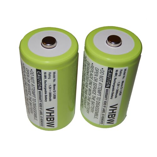vhbw 2x Batteries NiMH 3000mAh pour PerfectPro radio de chantier, extérieure, de jardin et de camping Rockbox DAB+ Mono, D, HR20, KR20, LR20, R20