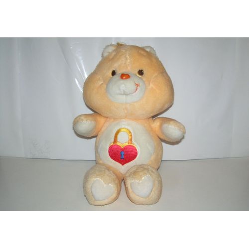 Bisounours Grosecret - Orange/Cadenas Coeur - Peluche Vintage 32 Cm