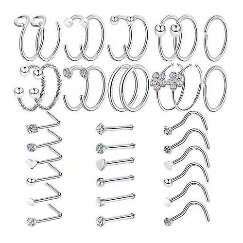 36 Pcs Titane Acier Anneaux De Nez Piercings De Nez Bijoux Anneaux De Nez Cerceaux Nez Goujons Vis Pour Femmes Hommes Cadeaux -Aoba