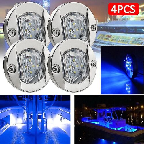 4x Rond Marine Boat Led Stern Lights Blue Cabin Deck Avec L'aimable Autorisation De Blue Light Usa
