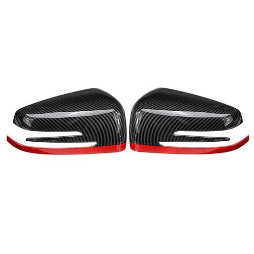 2x Car Rearview Side Mirrors Cover Cap For - C E Cla Gla Class W176 W117 Carbon + Red