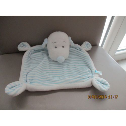 Doudou Plat Chien Rayé Bleu Et Blanc Jemini