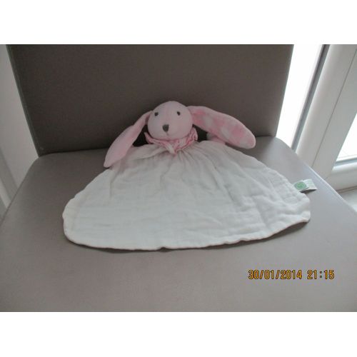 Doudou Plat Lapin Blanc Et Rose Eurodif Bouchara