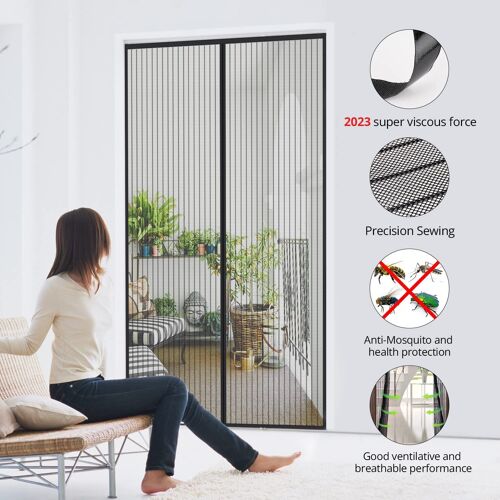 Moustiquaire Porte Fenetre Aimantée Magnetique, Rideaux Anti Mouches pour Porte, Rideaux Toile Insect Ecran, Moustiquaire Baie Vitree Coulissante, Magnétique Moustique Sans Perçage (100 x 210cm, noir)