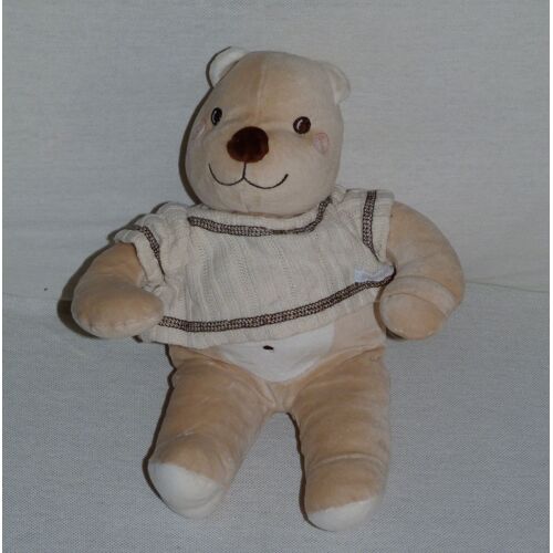 Ours Doudou Sucre D'orge Beige Blanc Nombril Brodé Marron Pull Laine Tricoté 36 Cm