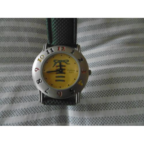 Montre Enfants Affichage Analogique Quartz Cadran Chromé Chiffres Couleur Bracelet Façon Cuir Tissé Vert Dauteuil Lcd005a