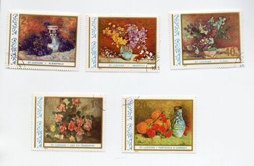Roumanie- Lot De 5 Timbres Oblitérés- Tableaux De St Luchian- Fleurs