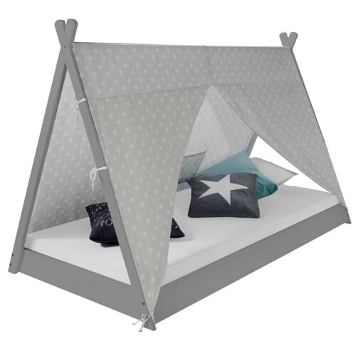 Lit Tipi Enfant 90x200 Tissu Gris Toil