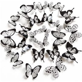 48Pcs Stickers Muraux Papillons 3D Sticker Papillon Noir et Blanc Maison DIY Décor pour la maison salon salle détude bébé chambre Décoration