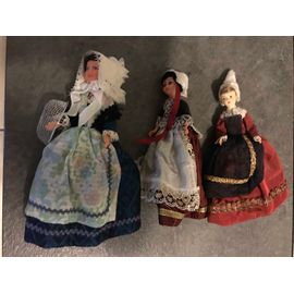 Lot De Trois Petites Anciennes Poupées Folklorique , Bretagne...