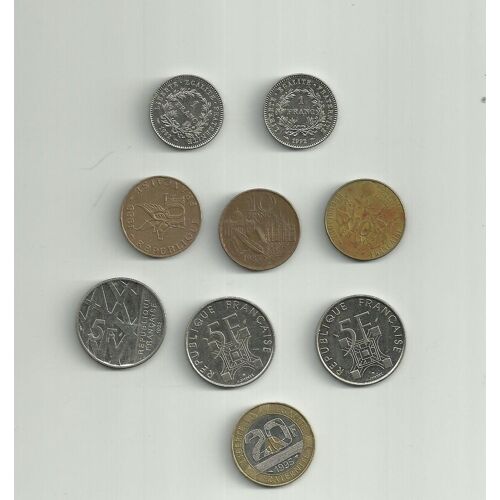France Lot De 9 Pièces 1, 5, 10 Et 20 Francs (Voir Descriptif)
