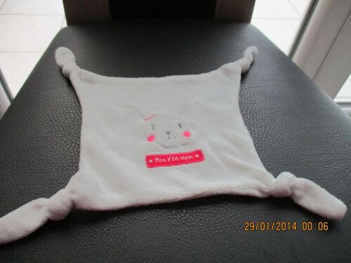 Doudou Plat Blanc Et Rose Lapin Mon P'tit Lapin Gemo