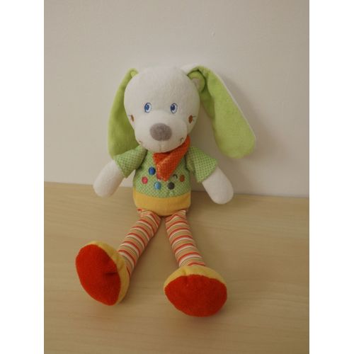 Doudou Lapin Chien Multicolore Ronds Mots D'enfants